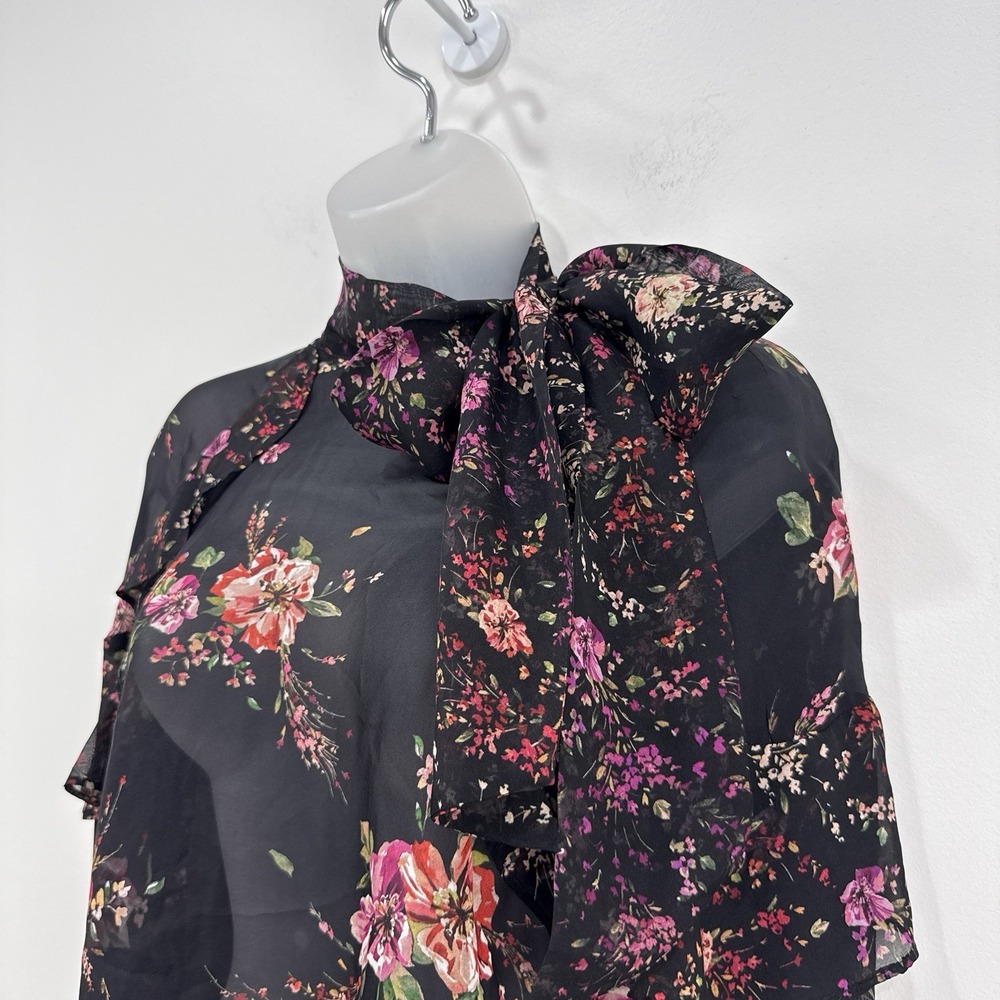 Intermix 100% Silk Whimsigoth Top 0 Fairy Romantic Whimsical Tie Neck Sheer - Picture 9 of 13